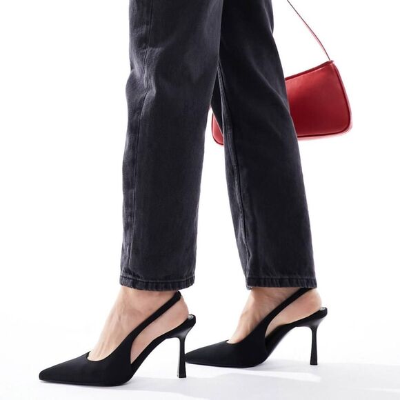 Asos Design Preppy Black Slingback Stiletto Pointy High Heels Wide Fit US 8 - Picture 1 of 6
